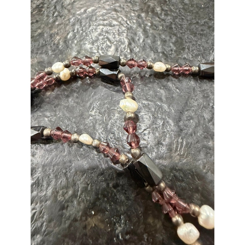 Magnetic Hematite Pink Crystal & Freshwater Pearl Wrap Necklace